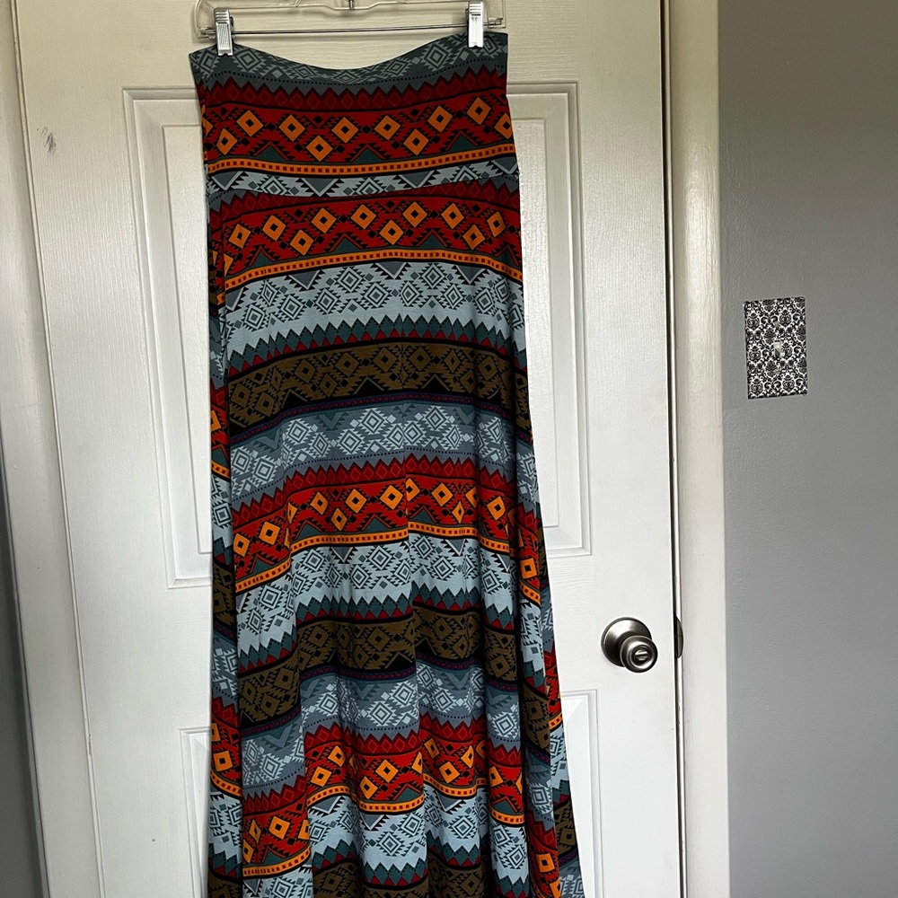 LuLaRoe Maxi Skirt - Red, Orange, Blue Pattern